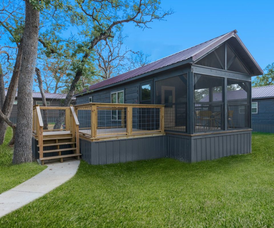 exterior view of Calvary cabin rental in Bryan, TX