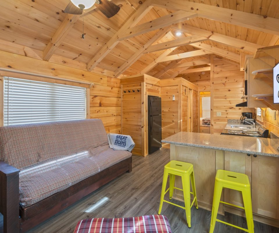 living room and kitchen area of Calvary cabin rental