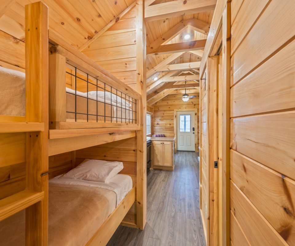 bunk beds in Calvary cabin rental at Great Escapes RV Resorts Bryan-College Station