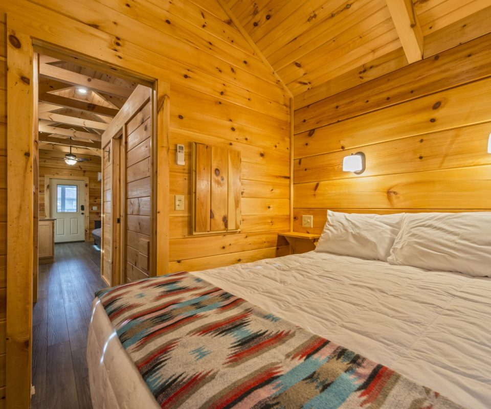 bedroom of Calvary cabin rental in Bryan, TX
