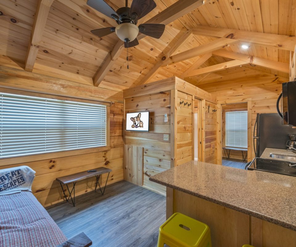 interior of Whoop Cabin at Great Escapes RV Resorts Bryan College Station