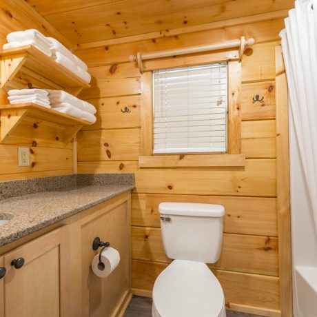 cabin bathroom at Great Escapes RV Resorts Bryan College Station