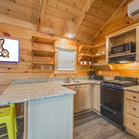 cabin kitchenette at Great Escapes RV Resorts Bryan College Station